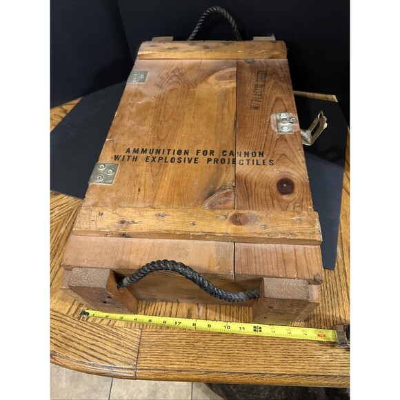 1969 Wooden Crate  Ammunition For Cannon With Explosive Projectiles w/handles - Picture 6 of 9